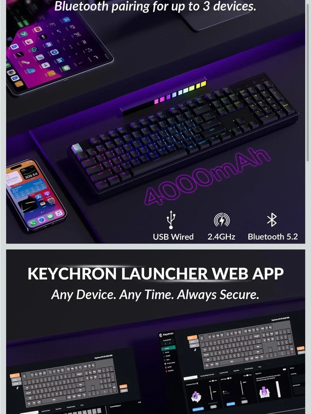 Keychron K10 HE Wireless Mechanical Keyboard - Black with colorful Backlight